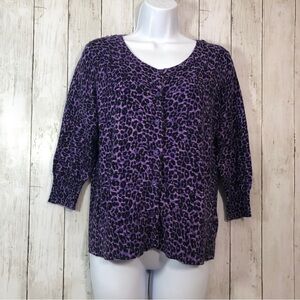 Dana Buchman Lightweight Purple Cheetah Print Button Up Cardigan Sweater Large